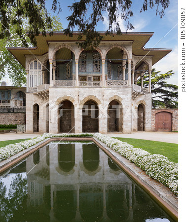Facade of Baghdad Kiosk, or Bagdat Kosku, located at the Fourth Courtyard of Topkapi Palace, Istanbul, Turkey 105109052