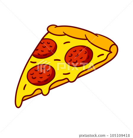 Tasty Italian pizza slice. Delicious fast food meal. Illustration for cafe menu. 105109418