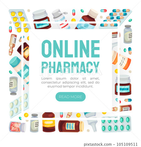 Drug and Medicine Banner Design with Pill and Tablets Vector Template Drug and Medicine Banner Design with Pill and Tablets Vector Template 105109511