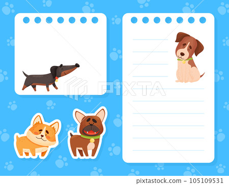 Cartoon Dog Character Note or Reminder Card Vector Template Cartoon Dog Character Note or Reminder Card Vector Template 105109531