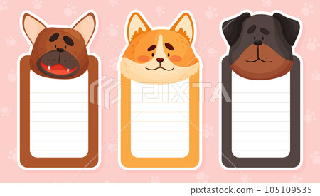 Notepad Card with Cartoon Dog Character Muzzle Vector Template 105109535