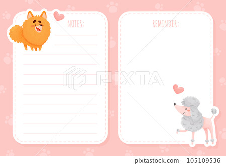 Cartoon Dog Character Note or Reminder Card Vector Template 105109536