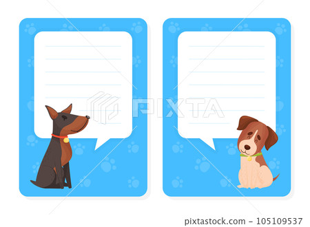 Cartoon Dog Character Note or Reminder Card Vector Template 105109537