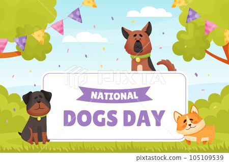 National Dog Day Banner with Cartoon Pet Character Vector Template 105109539