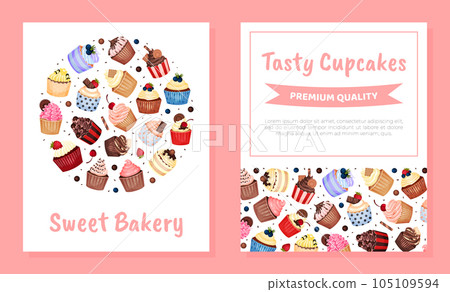 Tasty Cupcake Banner Design with Sweet Dessert Vector Template 105109594