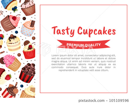 Tasty Cupcake Banner Design with Sweet Dessert Vector Template 105109596