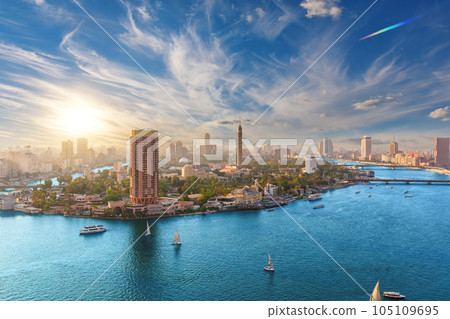 View on Gezira island of Cairo at sunset, Egypt 105109695