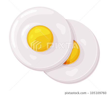 Fried Egg as Cooked Dish with White and Yellow Yolk Vector Illustration Fried Egg as Cooked Dish with White and Yellow Yolk Vector Illustration 105109760