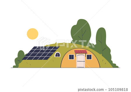 House with Solar Panel Battery on Roof as Ecology and Planet Preservation Vector Illustration 105109818