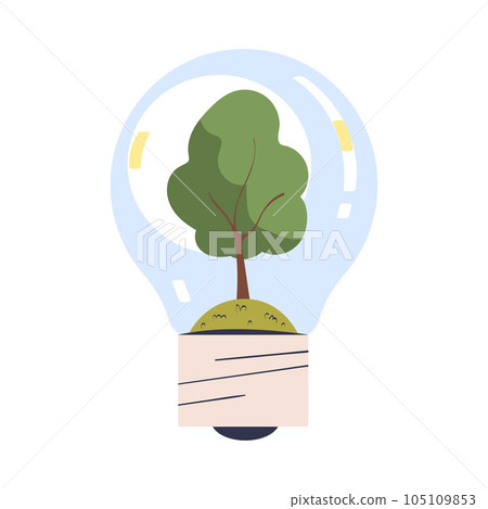 Glass Lightbulb with Green Tree Inside as Ecology and Planet Preservation Vector Illustration 105109853