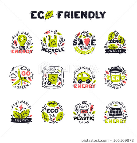 Eco Friendly Badges and Ecology Emblem Vector Set 105109878