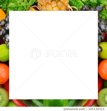 Fruits and vegetables. Beautiful frame with free space for text. Fruits and vegetables. Beautiful frame with free space for text. 105110313