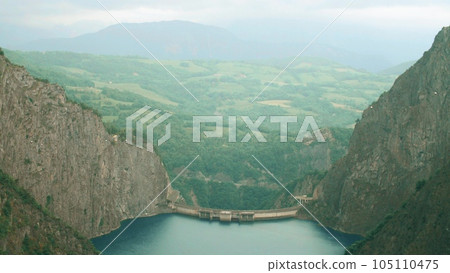 Monteynard-Avignonet dam and artificial lake on the River Drac, Isere, France. View from above 105110475