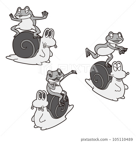 Frog and snail set monochrome 105110489