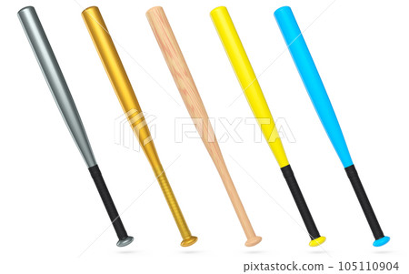 Set of professional softball or baseball bats isolated on white background. Set of professional softball or baseball bats isolated on white background. 105110904