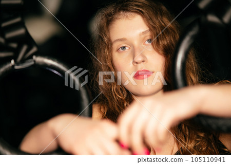 Athletic Beautiful Woman at gym. Close up portrait Athletic Beautiful Woman at gym. Close up portrait 105110941
