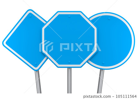 Set of road traffic signs on pole isolated on white background. Set of road traffic signs on pole isolated on white background. 105111564