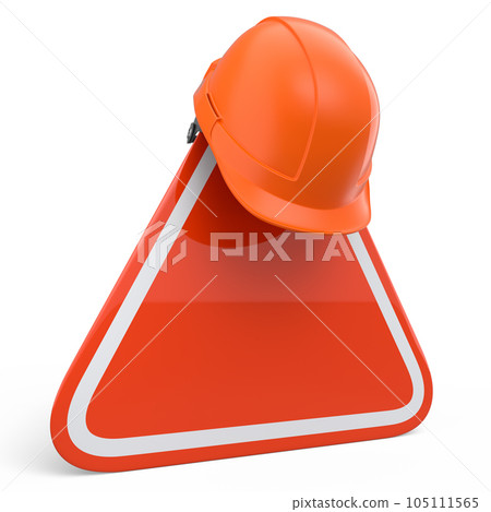 Safety helmet or hard hat on road traffic sign isolated on wihte background Safety helmet or hard hat on road traffic sign isolated on wihte background 105111565