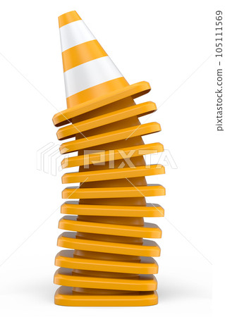 Set of traffic cones for under construction road work on white background. 105111569