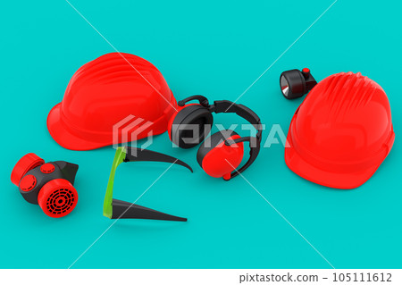 Set of construction wear for repair and installation on green background 105111612