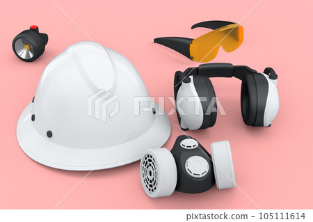 Set of construction wear for repair and installation on pink background 105111614