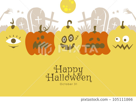 Halloween background illustration Pumpkin ghost, cemetery and moon Halloween background illustration Pumpkin ghost, cemetery and moon 105111866