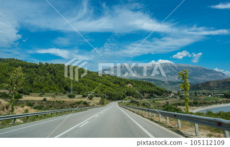 countryside road across the mountains in the countryside of the Albania. roadtrip picture 105112109