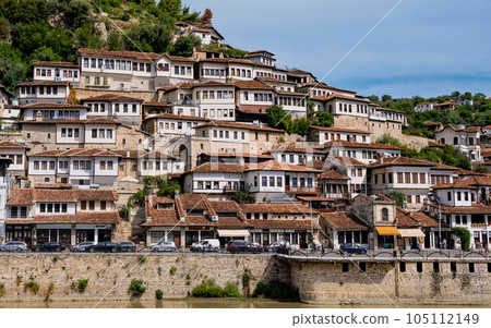 traditional balkan houses in historic old town of berat albania traditional balkan houses in historic old town of berat albania 105112149