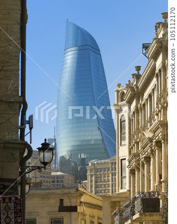 Old city and flame tower of Baku, Azerbaijan / Baku, Azerbaijan 105112170