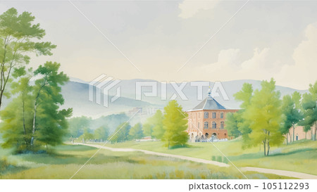 Park landscape illustration drawn by watercolor Generative AI 105112293