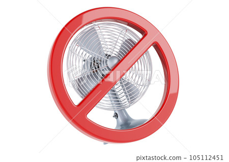 Forbidden sign with table fan, 3D rendering 105112451