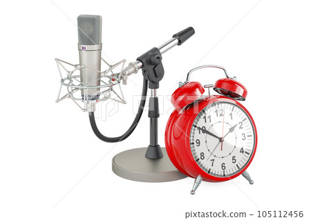 Retro microphone with alarm clock, 3D rendering Retro microphone with alarm clock, 3D rendering 105112456