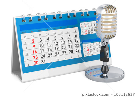 Retro microphone with desk calendar. 3D rendering Retro microphone with desk calendar. 3D rendering 105112637