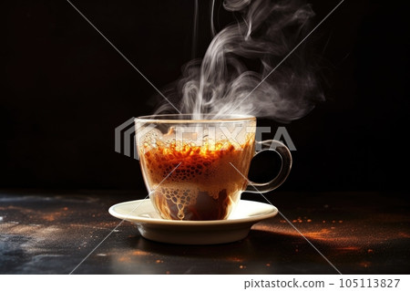 steam rising from freshly poured coffee cup, created with generative ai 105113827