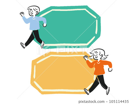 A loose illustration of a man and woman walking energetically Frame illustration set A loose illustration of a man and woman walking energetically Frame illustration set 105114435