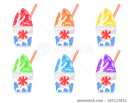Illustration of various flavors of shaved ice at a food stall Illustration of various flavors of shaved ice at a food stall 105115652
