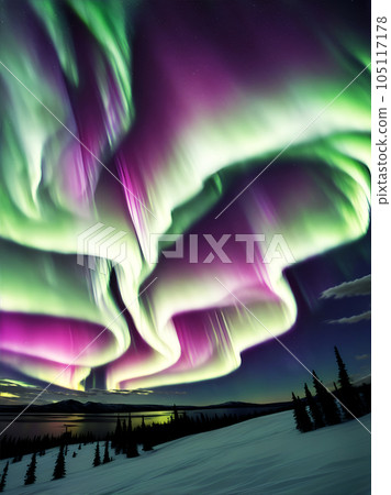 Landscape with aurora [AI-generated image] 105117178