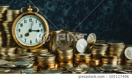 堆積的金幣和許多金幣，商業形象，白色背景 105117496