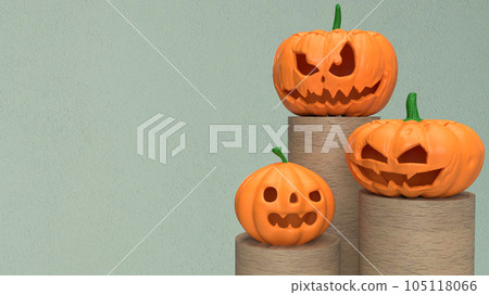 The jack o lantern pumpkin on wood column for halloween content 3d rendering 105118066