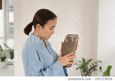 Portrait of asian woman with sadhu boards. Portrait of asian woman with sadhu boards. 105119026