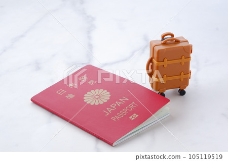 日本護照(普通護照10年紅色)和旅行包 日本護照(普通護照10年紅色)和旅行包 105119519