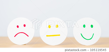 Emotion face paper, Mental health Assessment, Psychology, Health Wellness, Feedback, Customer Review, Experience, Satisfaction Survey, Opinion, Evaluation and World Mental Health day 105119545