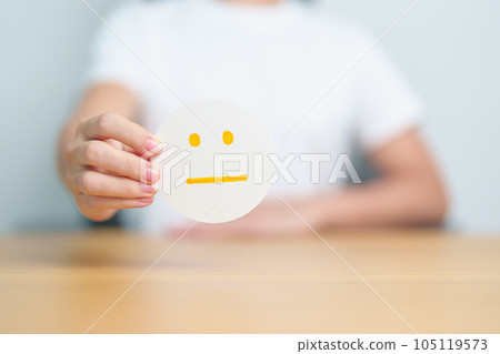 Woman show Emotion face paper, Mental health Assessment, Psychology, Health Wellness, Feedback, Customer Review, Experience, Satisfaction Survey, Positive Thinking and World Mental Health day 105119573