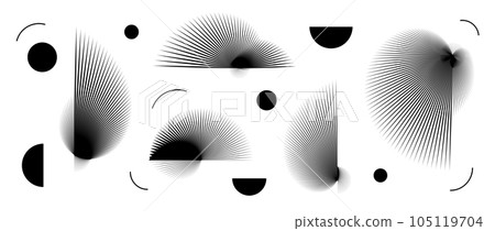 Abstract black curved spiky elements set. Radial spiral spokes objects collection. Thin thorn semicircle and circle shapes. Angular sunburst bundle for poster, collage, banner. Arc vector pack Abstract black curved spiky elements set. Radial spiral spokes objects collection. Thin thorn semicircle and circle shapes. Angular sunburst bundle for poster, collage, banner. Arc vector pack 105119704