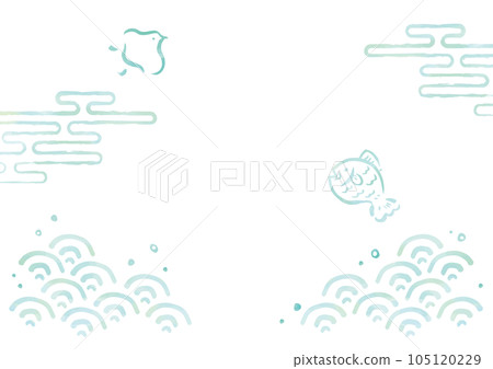 帶有魚和波浪的水彩背景模板 105120229