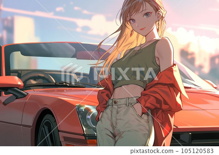 Supercar and woman, Generative AI AI image 105120583