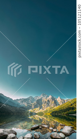 Tatra National Park, Poland. Small Mountains Lake Zabie Oko Or Ma e Morskie Oko In Summer Morning. Five Lakes Valley. Beautiful Scenic View. European Nature 105121140