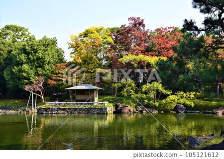 Rikugien's tea room decorated with autumn leaves Rikugien's tea room decorated with autumn leaves 105121612