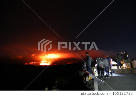 Starry Sky and Halemaumau Crater Kilauea Volcano Hawaii Volcanoes National Park 105121783
