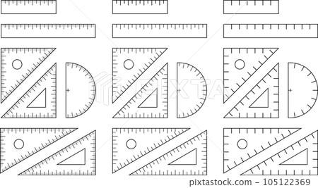 Vector illustration set of monochrome ruler, triangular ruler and protractor 105122369